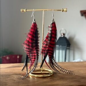 Handmade Boho Real Feather Earrings; Style Emu & Rooster Fine Feather Jewelry